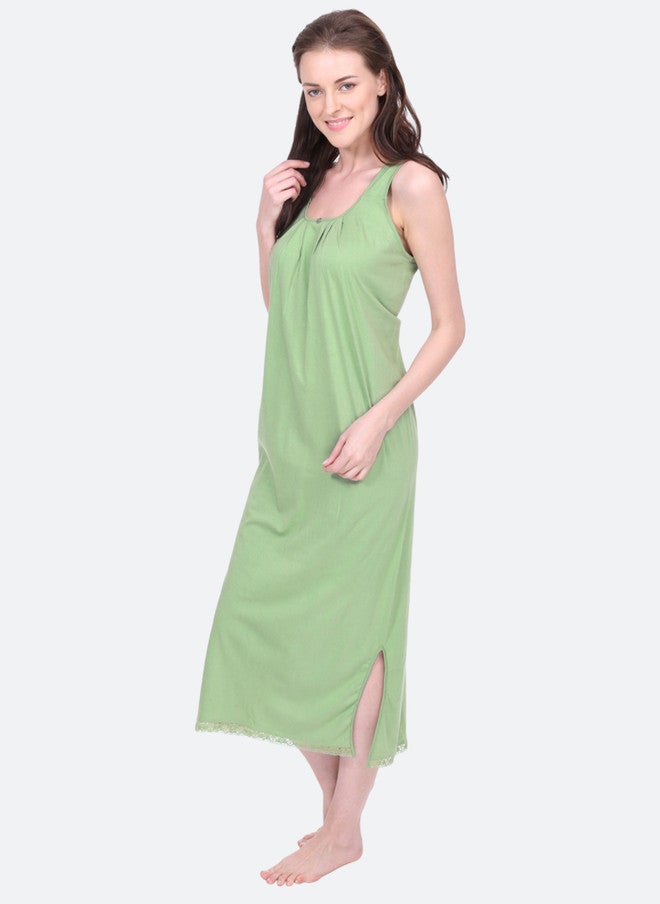 Red Rose RedRose Cotton Green Longline Slip Dress with Side Slits - Image 4
