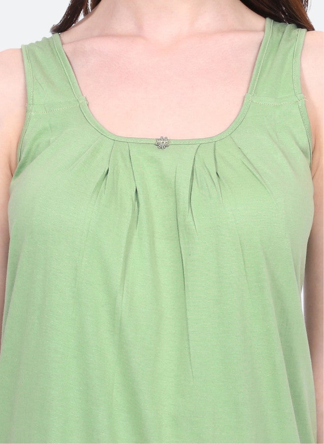 Red Rose RedRose Cotton Green Longline Slip Dress with Side Slits - Image 2