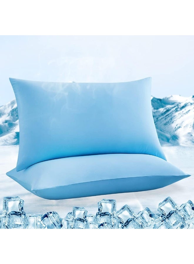 LUXEAR Pillowcases - 2 Pack Elastic Cooling Pillowcases with Latest Cool-to-Touch Technology, Oeko-TEX Certified, Hidden Zipper Design Pillow Covers Fit Standard & Queen Size Pillows - Blue - Image 1