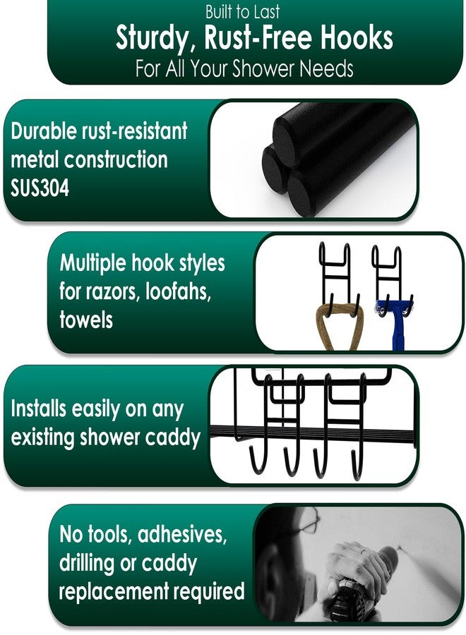 Jovware Black Shower Caddy with Hooks - 2 Pack Shower Caddy for Loofah and Razor - Image 3