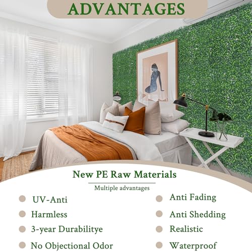ODTORY Artificial Boxwood Grass Wall Backdrop: 24 X 16 in 24P (64 sqft) UV-Anti Faux Plants Vine Privacy Fence Screen for Indoor & Outdoor Green Wall Decor and lvy Wall Privacy Coverage. - Image 4
