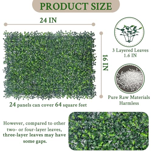ODTORY Artificial Boxwood Grass Wall Backdrop: 24 X 16 in 24P (64 sqft) UV-Anti Faux Plants Vine Privacy Fence Screen for Indoor & Outdoor Green Wall Decor and lvy Wall Privacy Coverage. - Image 2