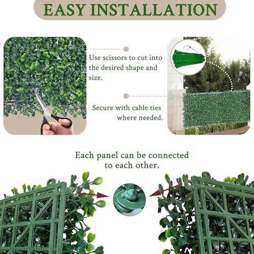 ODTORY Artificial Boxwood Grass Wall Backdrop: 24 X 16 in 24P (64 sqft) UV-Anti Faux Plants Vine Privacy Fence Screen for Indoor & Outdoor Green Wall Decor and lvy Wall Privacy Coverage. - Image 3