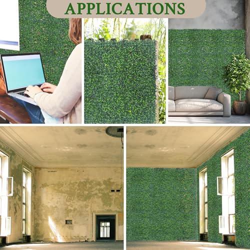 ODTORY Artificial Boxwood Grass Wall Backdrop: 24 X 16 in 24P (64 sqft) UV-Anti Faux Plants Vine Privacy Fence Screen for Indoor & Outdoor Green Wall Decor and lvy Wall Privacy Coverage. - Image 5