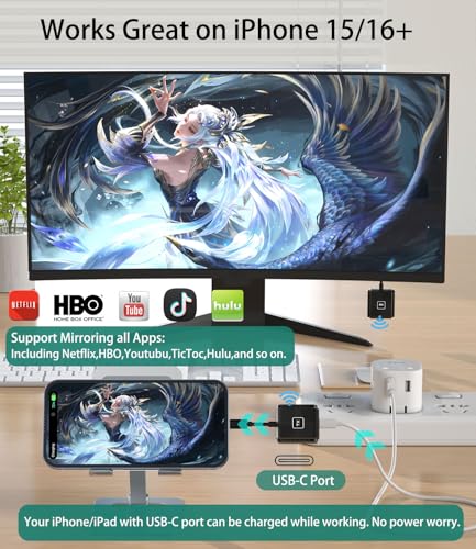 SmartSee Wireless USB-C to HD Transmitter and Receiver Kit Screen Mirror and Screen Extender for iPhone 15 16 17 Mac iPad to TV Projector Monitor Display Adapter Plug and Play - Image 2