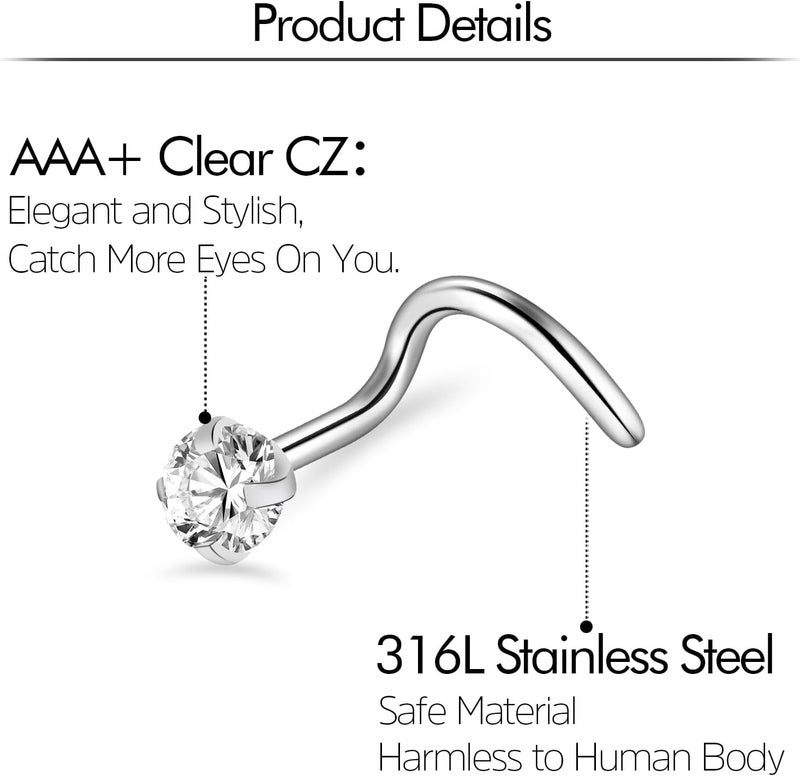 ONESING 9-40 Pcs Nose Rings - Hoops, Studs & L Shape - Hypoallergenic Stainless Steel Nose Piercings for Women & Men - Image 2