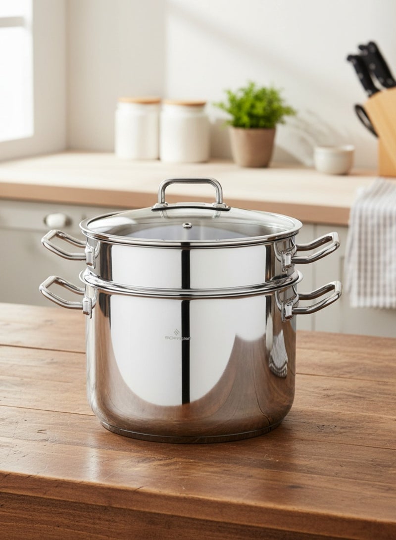 سوفرام قدر طبخ بخار سوفرام استيل تركي غطاء زجاج مقاس 20 سم - Image 1