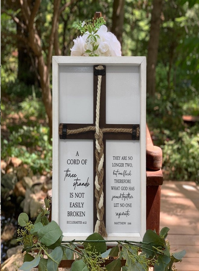 Surfapans A Cord of Three Strands Wedding Ceremony Wall Decor 15"X10" Sand Unity Knot Braid Art Cross Rope Sign Ecclesiastes 4:12 for Couple Anniversary Christian Marriage (White) - Image 3