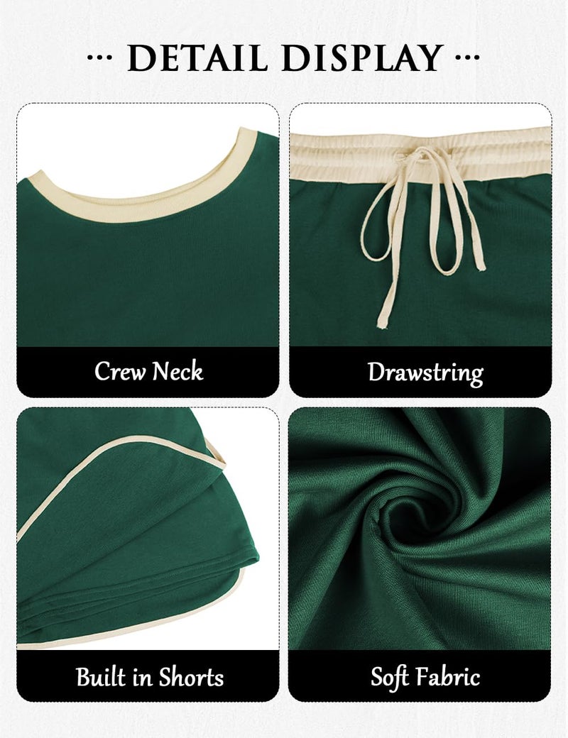 Ecosunny 2 Piece Sets for Women Tracksuit Sweatshirt Casual Waist Skirted Skorts Matching Set Lounge Wear Sweat Suit Evergreen M - Image 5