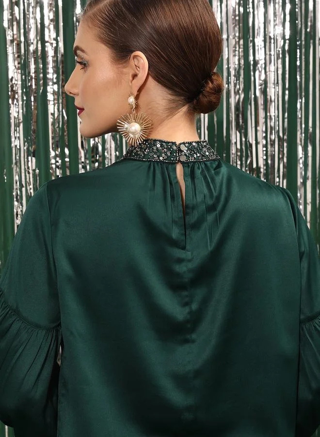 STREET 9 STREET 9 Embellished Satin Balloon Sleeve Top