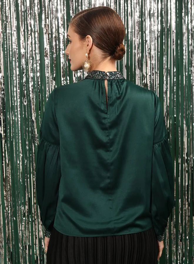 STREET 9 STREET 9 Embellished Satin Balloon Sleeve Top