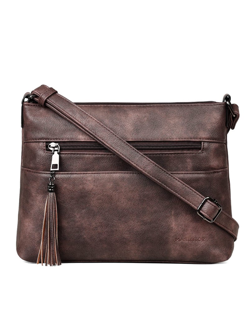 MASINTOR Crossbody Bags for Women, Lightweight Medium Crossbody Purse, Soft Leather Women's Shoulder Handbags with Tassel for Shopping or Travel - Image 1