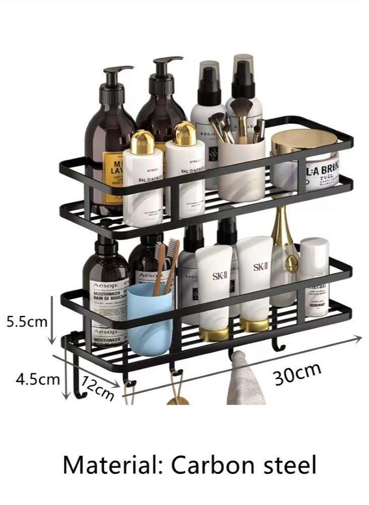 2-Piece Bathroom Rack Shower Shampoo Organizer Wall Mounted Storage Rack And Hooks Steel Black 30x12x5.5 Centimeter - pzsku/Z859A6B180289CA18A32BZ/45/_/1701425296/72434975-0d18-45bb-824e-7f8cdb6c8f15