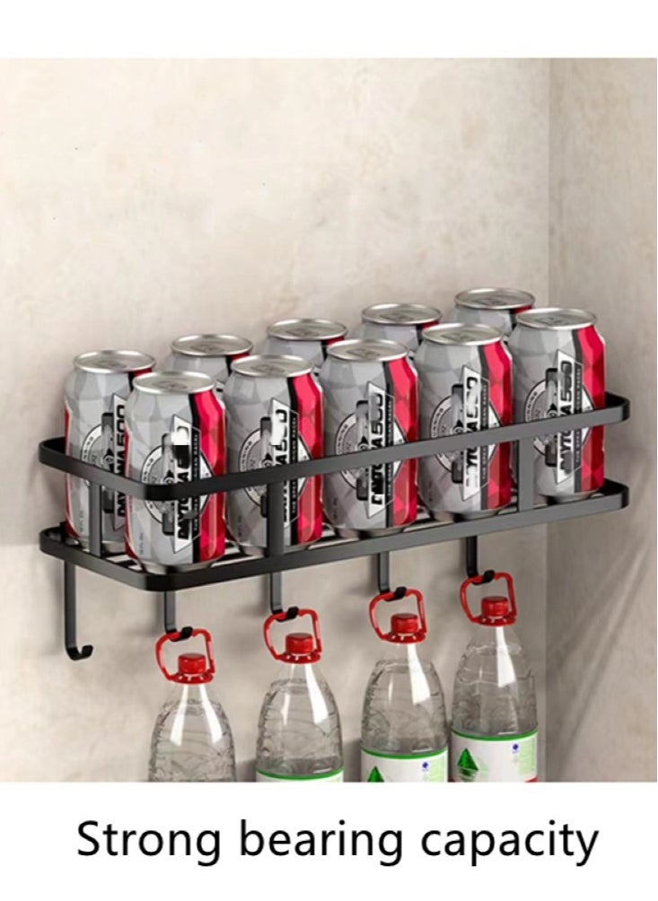 Kutis 2-Piece Bathroom Rack Shower Shampoo Organizer Wall Mounted Storage Rack And Hooks Steel Black 30x12x5.5 Centimeter  - Image 5