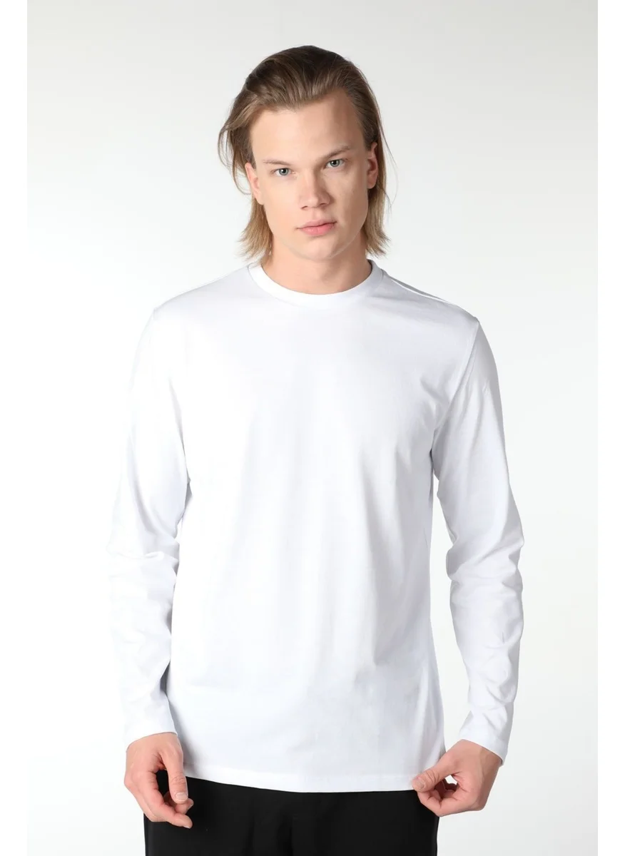 Defy'S Men's Long Sleeve Crew Neck T-Shirt White