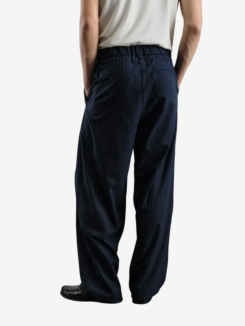 Giesto Navy Blue GIESTO Pleated Striped Gabardine Pants for Men | Best Price UAE