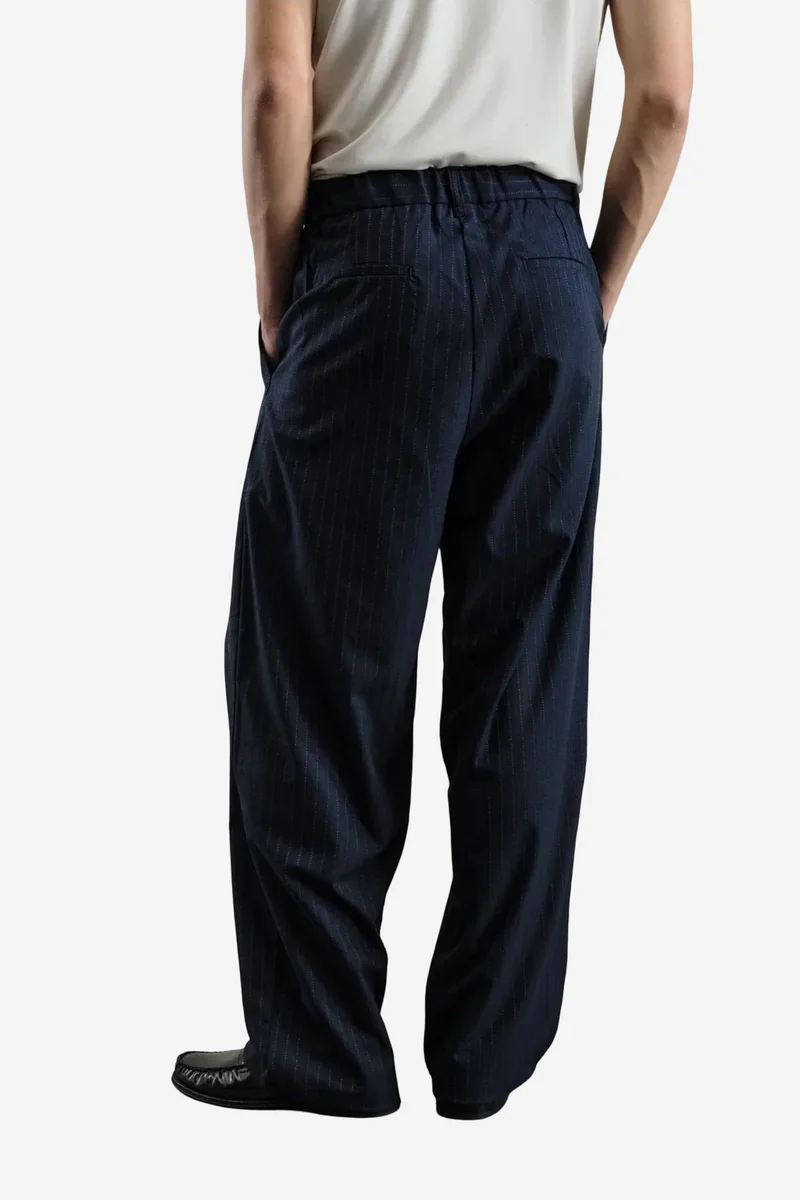 Giesto Navy Blue GIESTO Pleated Striped Gabardine Pants for Men | Best Price UAE