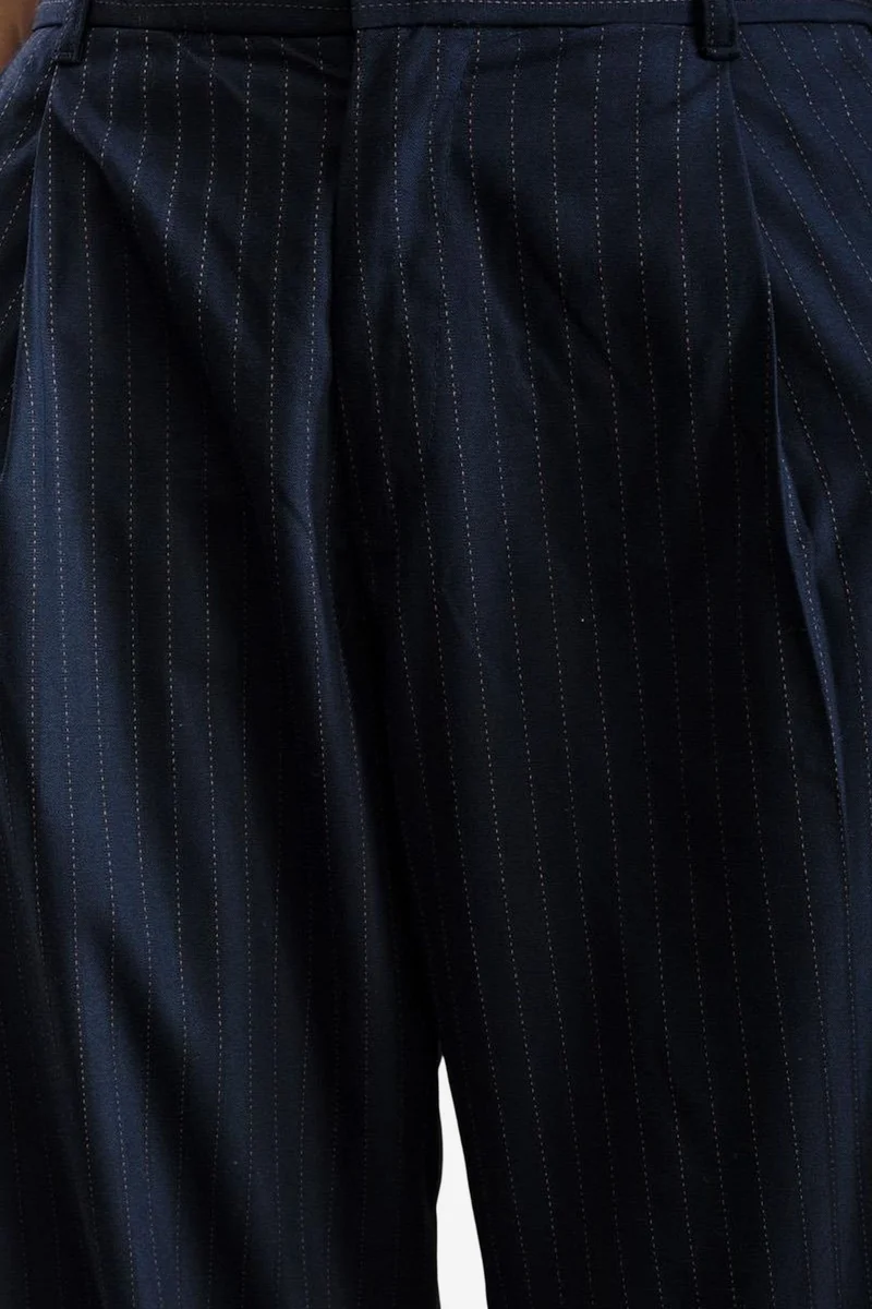 Giesto Navy Blue GIESTO Pleated Striped Gabardine Pants for Men | Best Price UAE
