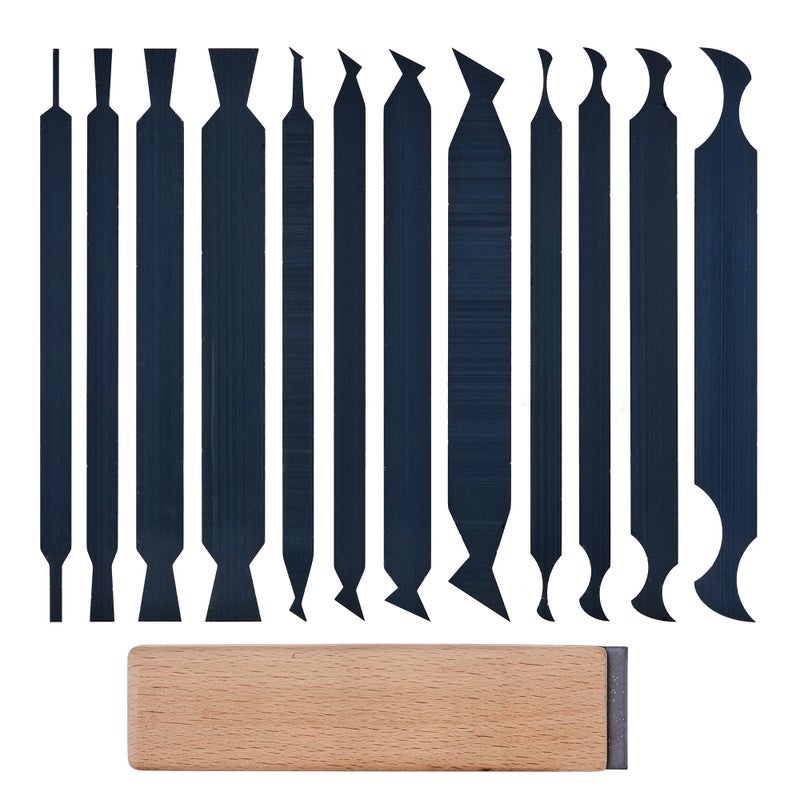 HERMIT TOOLS New Cabinet Scraper Cards and Cabinet Scraper Burnisher with 12 Piece Multi-Shaped Scraper Set Suitable for Various Small space and Small-Sized Tasks(HTCSCS13) - Image 1