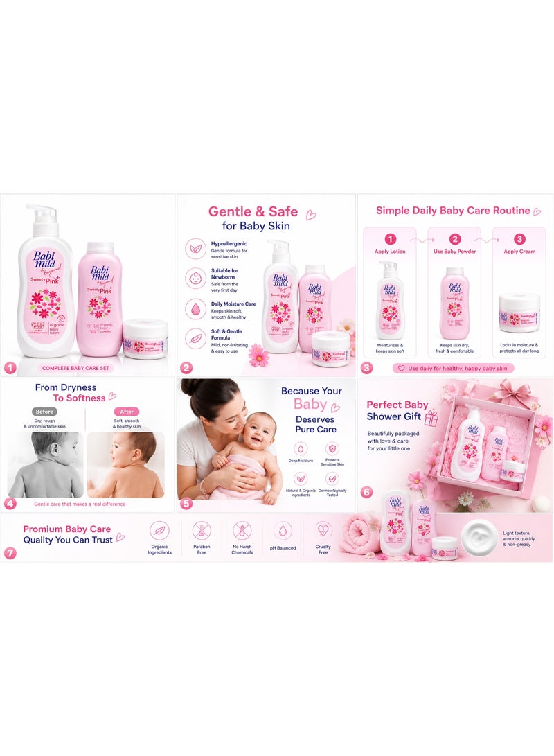 BABIMILD Baby Mild Sweetie Pink Baby Care Set – Lotion + Powder + Organic Cream – Gentle care for sensitive skin and newborns. - Image 2