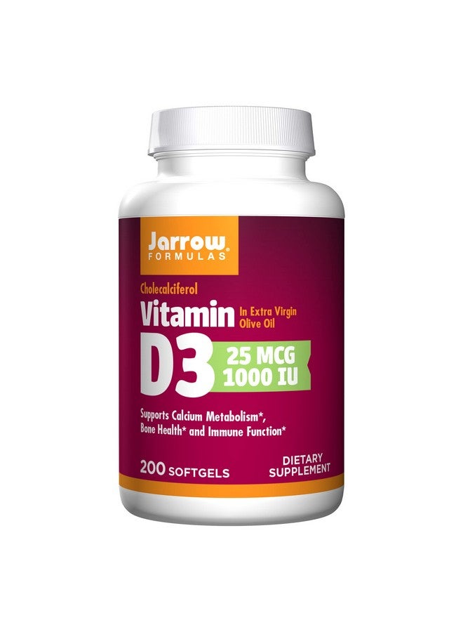 Jarrow Formulas® Vitamin D3 25 mcg, Dietary Supplement, Bone and Joint, Support for Immune Health and Calcium Metabolism, 200 Softgels, 200 Day Supply - Image 1