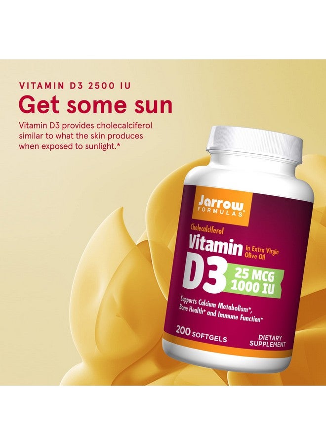 Jarrow Formulas® Vitamin D3 25 mcg, Dietary Supplement, Bone and Joint, Support for Immune Health and Calcium Metabolism, 200 Softgels, 200 Day Supply - Image 3