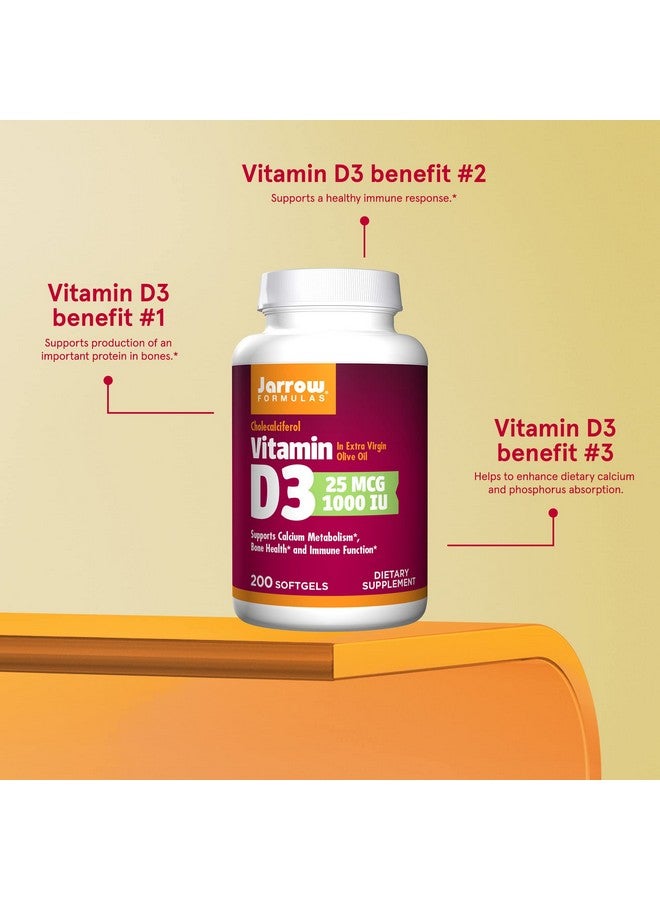 Jarrow Formulas® Vitamin D3 25 mcg, Dietary Supplement, Bone and Joint, Support for Immune Health and Calcium Metabolism, 200 Softgels, 200 Day Supply - Image 4