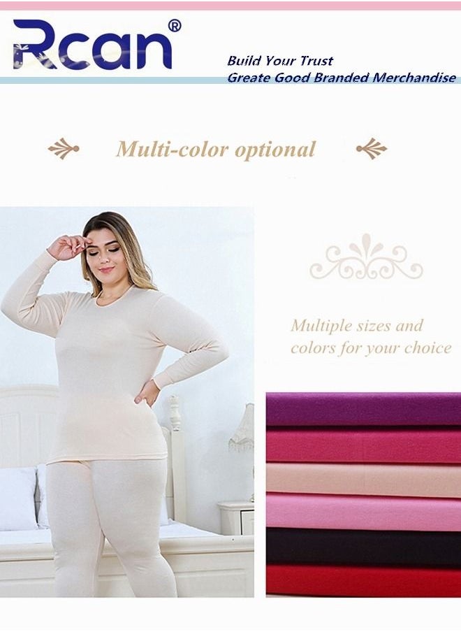 Rcan - Women's Thermal Underwear Set Crew Neck Long Sleeve Winter  Base Layer Bottom Shirt 2 Piece Slim Fit Top and Trousers Plus Size - Image 1