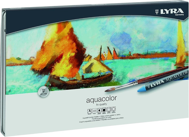 LYRA Aquacolor Water-Soluble Crayons Set - 48 Assorted Colors in Tin - Image 1