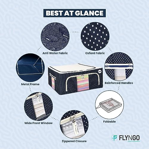 FLYNGO Foldable Steel Frame Clothes Organizer Storage Box For Wardrobe, Saree, Shirts, And Blankets (44 Ltr - Pack Of 2, Oxford Fabric), Blue - Image 2