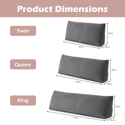 MuaMelop Headboard Pillow Queen, Triangle Bed Wedge Pillow for Headboard, Backrest Pillow for Sitting up, Reading, Working, Headboard Daybed Pillow with Removable Cover for Bed, Dorm Sofa, Dark Grey - Image 2