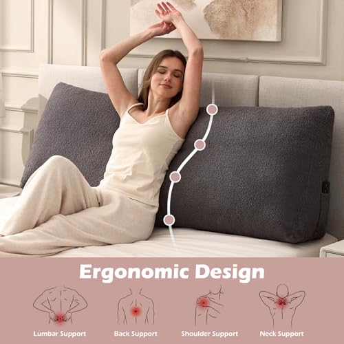 MuaMelop Headboard Pillow Queen, Triangle Bed Wedge Pillow for Headboard, Backrest Pillow for Sitting up, Reading, Working, Headboard Daybed Pillow with Removable Cover for Bed, Dorm Sofa, Dark Grey - Image 3