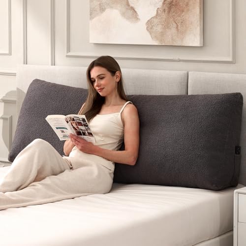 MuaMelop Headboard Pillow Queen, Triangle Bed Wedge Pillow for Headboard, Backrest Pillow for Sitting up, Reading, Working, Headboard Daybed Pillow with Removable Cover for Bed, Dorm Sofa, Dark Grey - Image 1