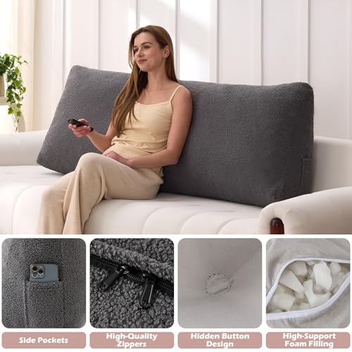 MuaMelop Headboard Pillow Queen, Triangle Bed Wedge Pillow for Headboard, Backrest Pillow for Sitting up, Reading, Working, Headboard Daybed Pillow with Removable Cover for Bed, Dorm Sofa, Dark Grey - Image 4