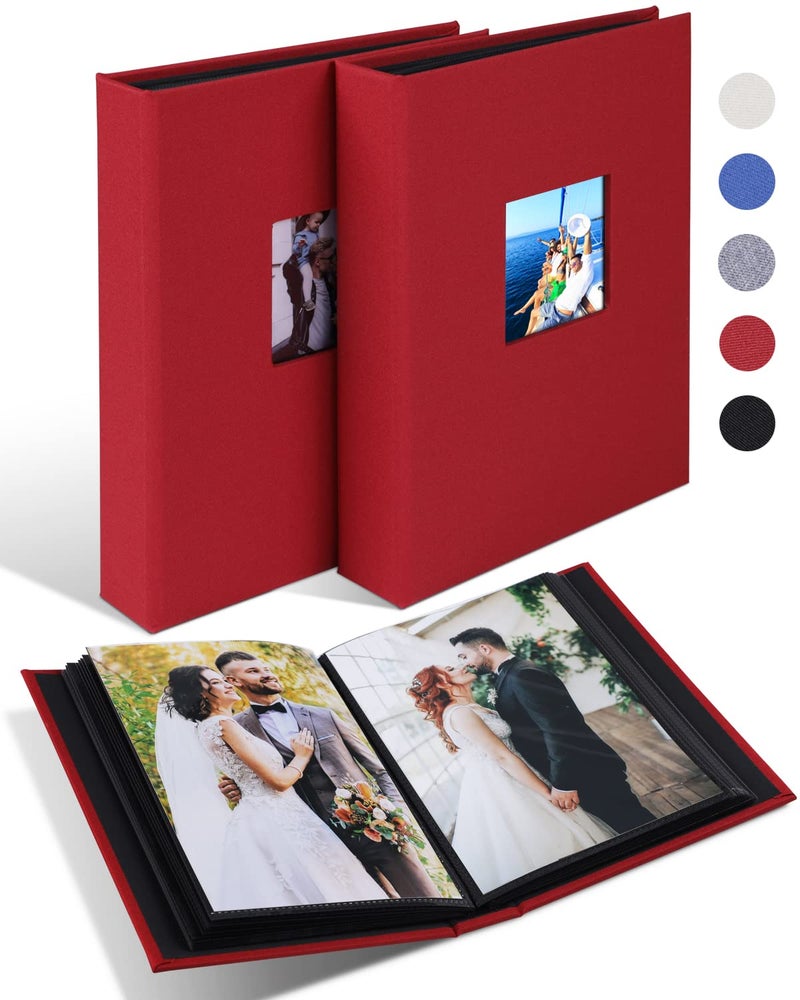 NESCL Small Photo Album 5x7 2 Pack Come يحمل 56 صورًا من الكتان مع نافذة أمامية صورة صورة لالتقاط الصور الرأسية لـ 5x7 ألبومات مصغرة الزفاف Baby Girls Kids (Red) - Image 1