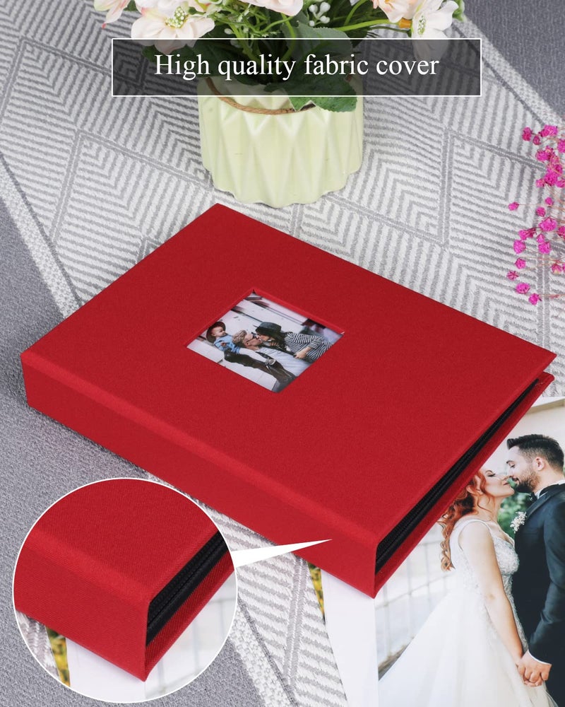NESCL Small Photo Album 5x7 2 Pack Come يحمل 56 صورًا من الكتان مع نافذة أمامية صورة صورة لالتقاط الصور الرأسية لـ 5x7 ألبومات مصغرة الزفاف Baby Girls Kids (Red) - Image 3