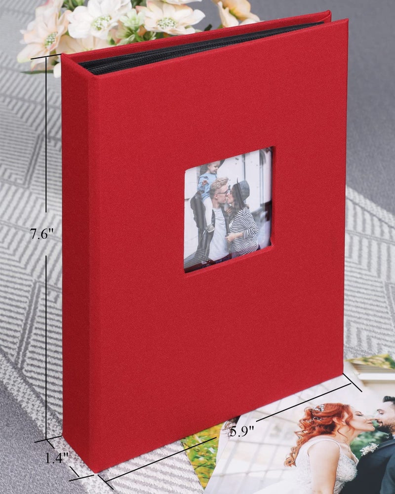 NESCL Small Photo Album 5x7 2 Pack Come يحمل 56 صورًا من الكتان مع نافذة أمامية صورة صورة لالتقاط الصور الرأسية لـ 5x7 ألبومات مصغرة الزفاف Baby Girls Kids (Red) - Image 2