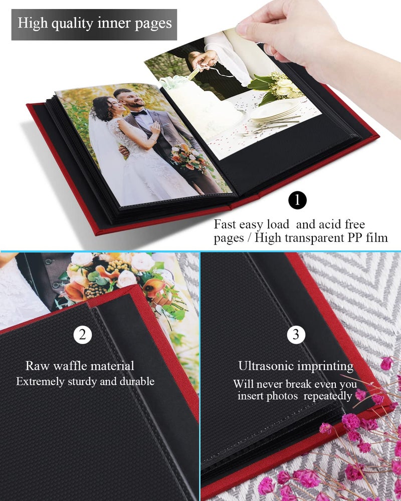 NESCL Small Photo Album 5x7 2 Pack Come يحمل 56 صورًا من الكتان مع نافذة أمامية صورة صورة لالتقاط الصور الرأسية لـ 5x7 ألبومات مصغرة الزفاف Baby Girls Kids (Red) - Image 4