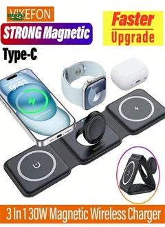 VIKEFON 3 In 1 Magnetic Wireless Charger Pad Stand Foldable Compatible With Iphone 15 14 13 12 Apple AirPods Fast Charging Dock Station Compatible With IPhone Multiple Devices Compatible With IPhone 16 15 14, 13, 12, 11/Pro/Max/Mini/Plus, X, XR, XS/Max, SE, 8/Plus, Compatible With Apple Watch 1-8, Compatible With Airpods 3/2/Pro,Compatible With IPhone, IPad,Android Phone Gifts For Family,Friends,Kids,Birthday,Christmas, Winter, Girlfriend,Boyfriend