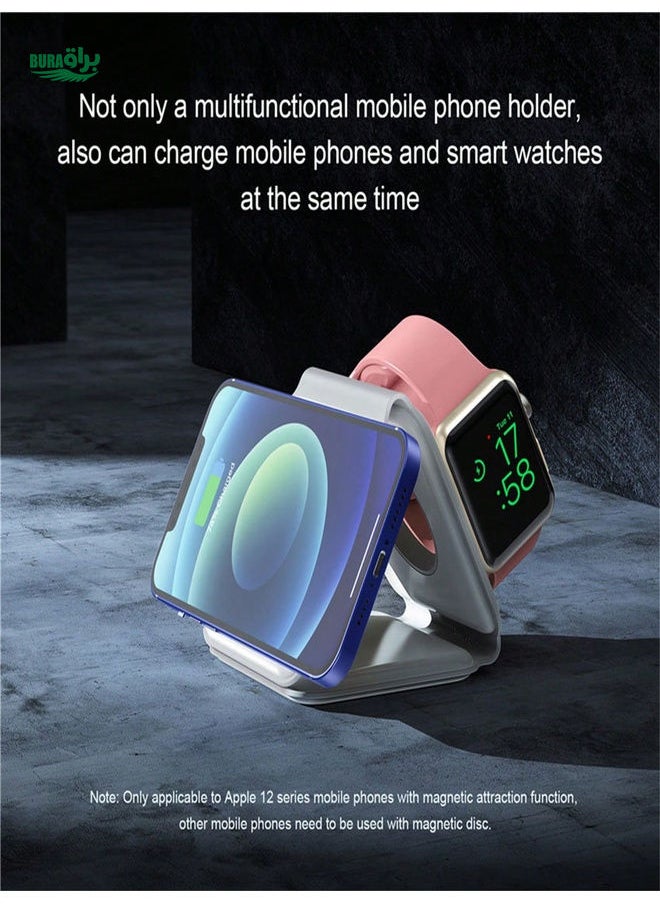 BURAQ - VIKEFON 3 In 1 Magnetic Wireless Charger Pad Stand Foldable Compatible With Iphone 15 14 13 12 Apple AirPods Fast Charging Dock Station Compatible With IPhone Multiple Devices Compatible With IPhone 16 15 14, 13, 12, 11/Pro/Max/Mini/Plus, X, XR, XS/Max, SE, 8/Plus, Compatible With Apple Watch 1-8, Compatible With Airpods 3/2/Pro,Compatible With IPhone, IPad,Android Phone Gifts For Family,Friends,Kids,Birthday,Christmas, Winter, Girlfriend,Boyfriend - Image 1