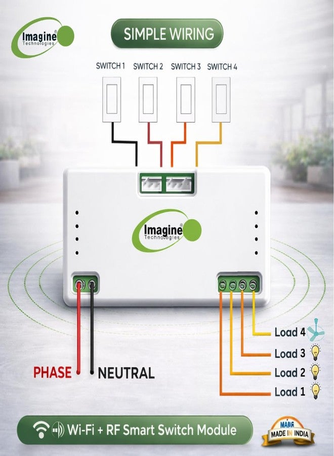 imagine technologies وحدة تحويل ذكية تعمل بتقنية الواي فاي من إيماجين تكنولوجيز، 3+1 مروحة، 3 مصابيح + 1 تحكم في سرعة المروحة مع جهاز تحكم عن بعد لاسلكي | تحكم عبر تطبيق الهاتف | متوافقة مع أليكسا ومساعد جوجل | صنع في الهند - Image 4