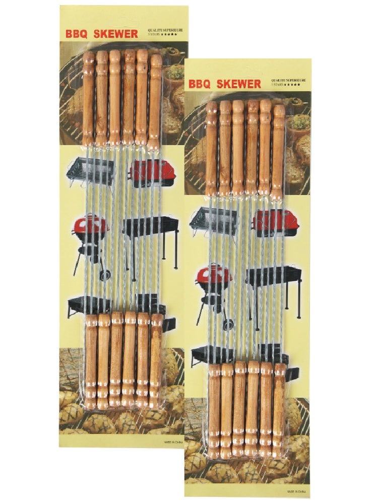 24Pcs Barbecue Skewer Stainless Steel Needles Sticker With Wooden Handle Outdoor Grill Accessories - Image 1