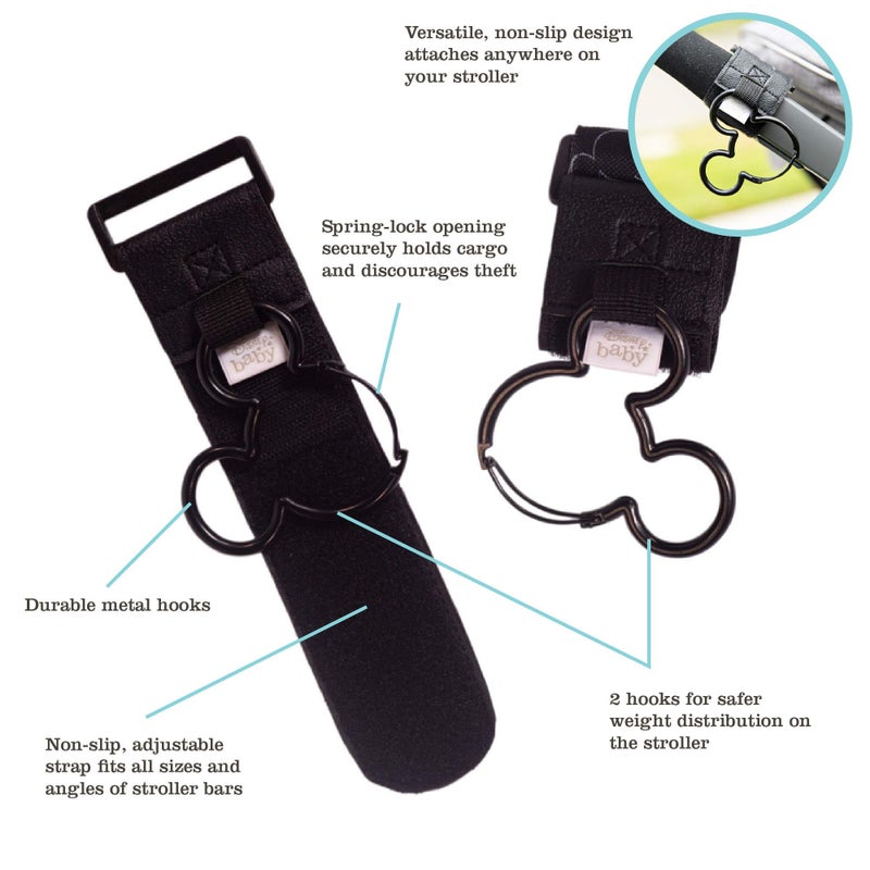 J.L. Childress Disney Baby by J.L. Childress Baby Stroller Hooks - Essential Travel Accessories for Mom, Carabiner Clip for Stroller, Heavy Duty, Holds Water Bottles & Diaper Bags - Mickey Mouse, 2 Pack - Image 2