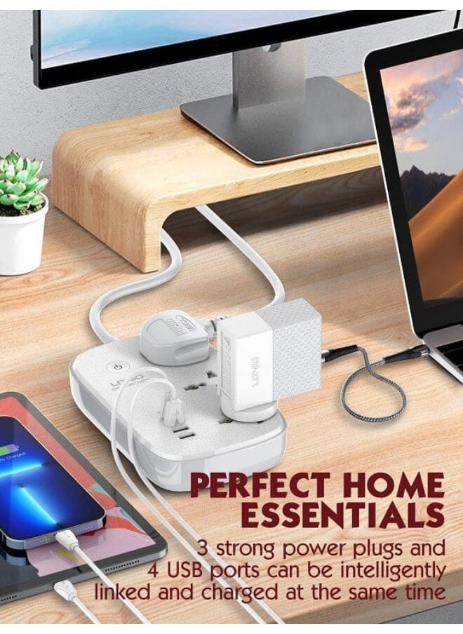 LDNIO - شريط طاقة ذكي عالمي SCW3451 مزود بـ 3 منافذ USB و3 منافذ PD بقوة 2500 وات مع زر تشغيل - أبيض - Image 1