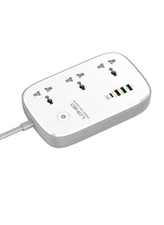 شريط طاقة ذكي عالمي SCW3451 مزود بـ 3 منافذ USB و3 منافذ PD بقوة 2500 وات مع زر تشغيل - أبيض