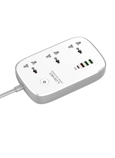 SCW3451 Universal WI-FI Smart Power Strip 3 Power Socket,3 USB Ports, PD Port 2500W With Power Button - White