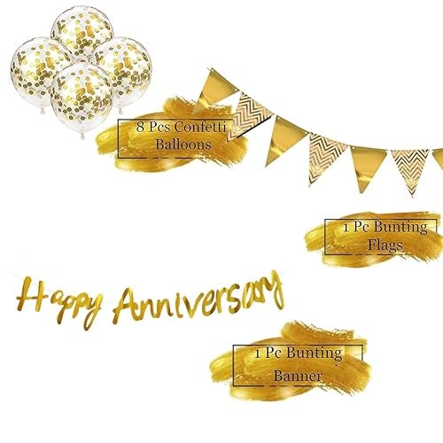 TOYXE Ultimate Gold Happy Anniversary Banner with Buntings and Confetti Balloons - Image 2