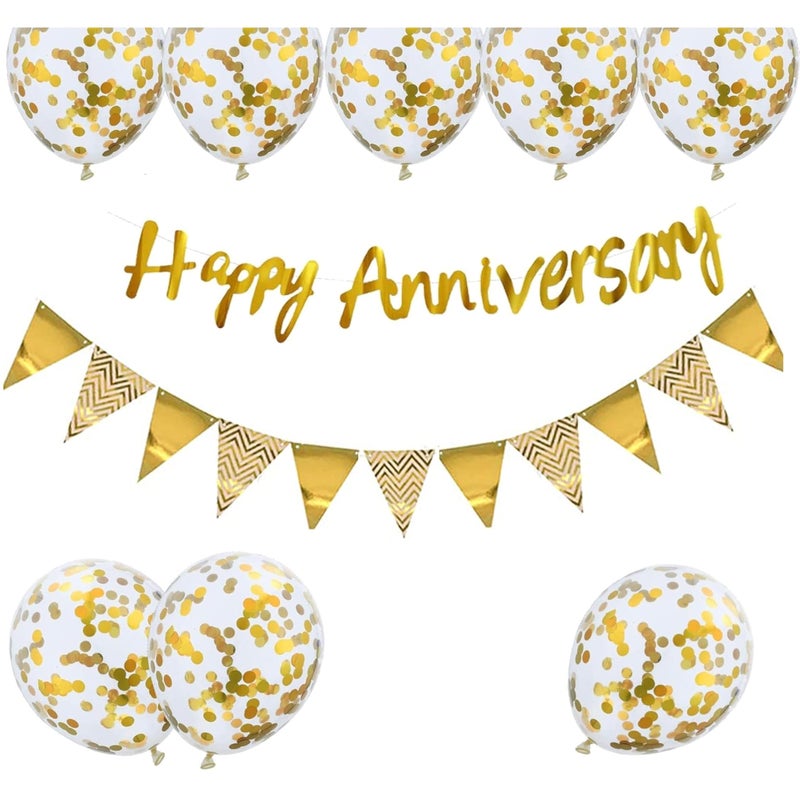 TOYXE Ultimate Gold Happy Anniversary Banner with Buntings and Confetti Balloons - Image 4