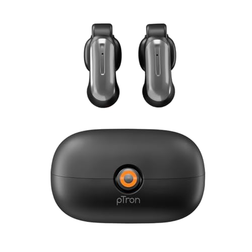 pTron Bassbuds Vortex Clips Wireless Open Ear Earbuds w/Chrome Finish, SafeBeats Tech, 50Hrs Playtime, Dual HD Mic w/AI-ENC, 10mm Driver, Pristine Sound, BTv5.4 Earclips, Type C Charging (Obsidian) - Image 2