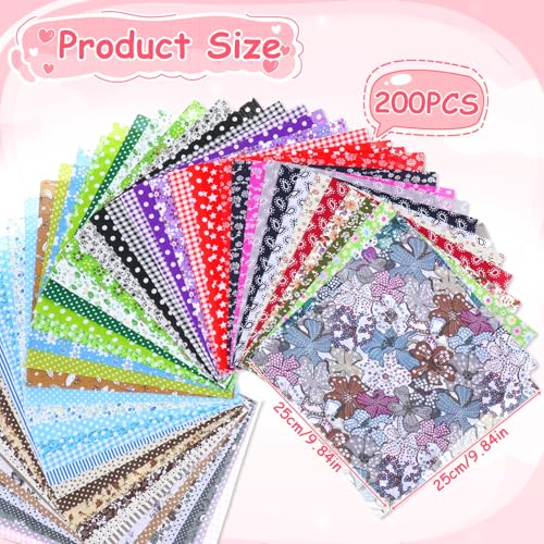 Xosjska 200 Pcs 10 x 10 Inch Cotton Fabric Squares for Quilting Sewing Pre Cut Patchwork Fabrics PatchworkQuilting Fabric Bundles Floral Printed Bundles Quilting for DIY Craft Clothing Floral - Image 3